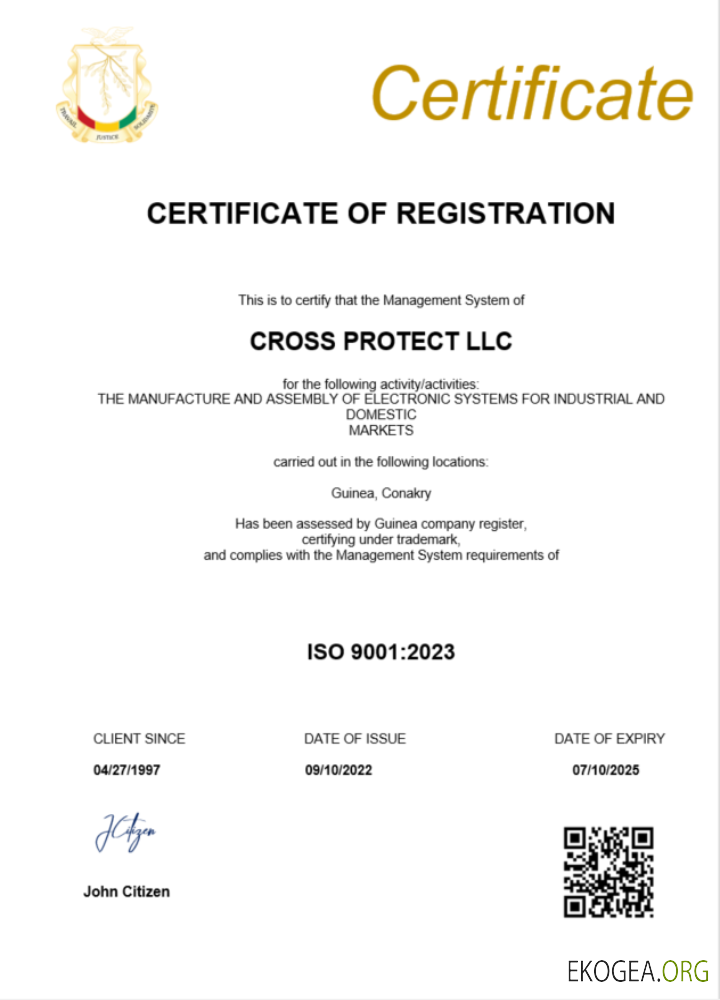 Modèle Word et PDF de certificat d'enregistrement de Guinée template